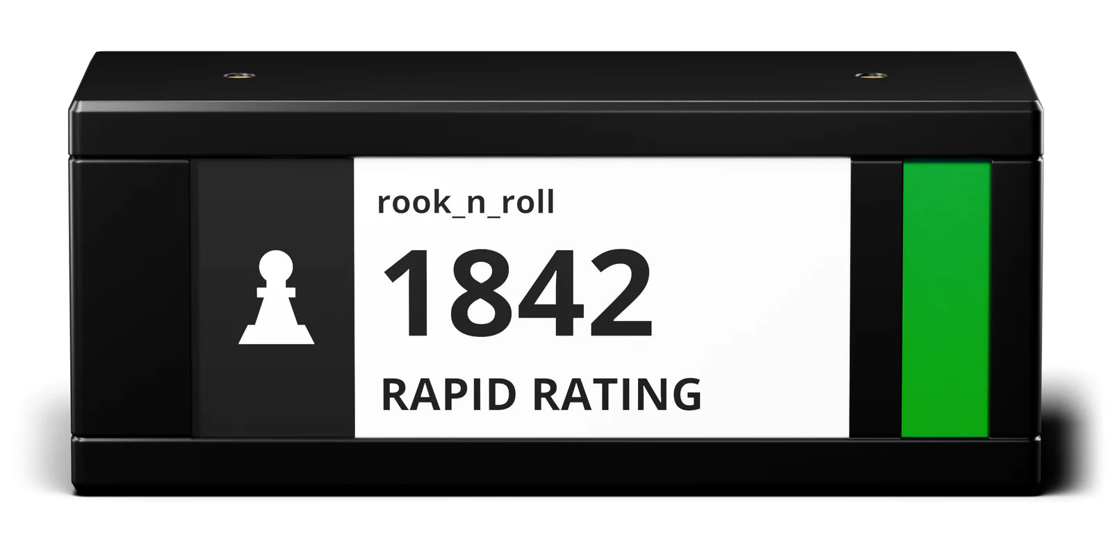 TickrMeter showing a Chess.com Rapid rating of 1842, front view on white